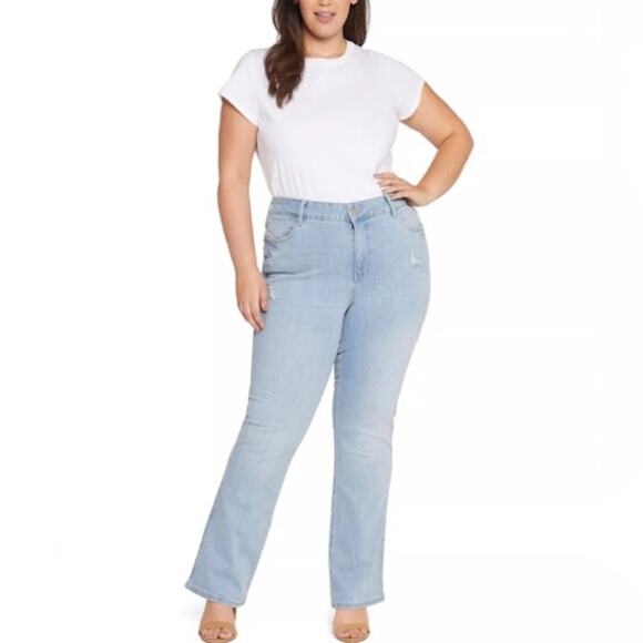 SEVEN7 The Bombshell Bootcut High Rise Light Wash Distressed Jeans Plus Size 16W - Picture 1 of 11